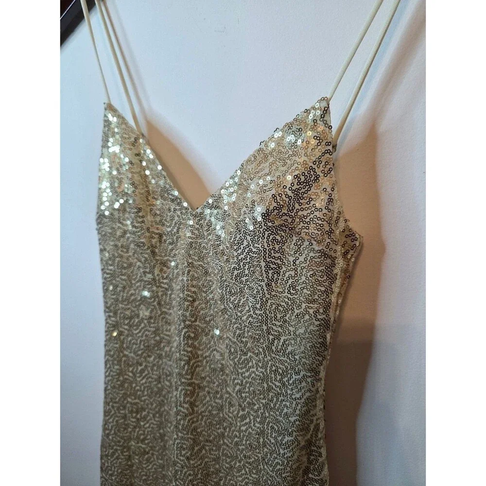 Lucy In The Sky Gold Sequin V-Neck Mini Dress Homecoming Party Coquette Size XS